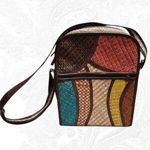 Handwoven Pandan Leaves Multicolor Crossbody Bag with Adjustable Strap, Unisex